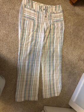 Sundance Multicolor Vertical Stripe  wide leg Linen-Blend Drawstring pants